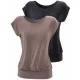 LASCANA Longshirt "mit breitem Bund", Damen, Gr. 32/34, grau (taupe, schwarz), Obermaterial: 95% Viskose (LENZINGTM ECOVEROTM), 5% Elasthan, unifarben, bequem lang, Rundhals, Shirts Longshirt, aus weichem Viskose-Stretch, Topseller