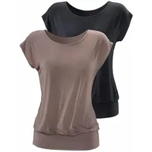 LASCANA Longshirt "mit breitem Bund", Damen, Gr. 32/34, grau (taupe, schwarz), Obermaterial: 95% Viskose (LENZINGTM ECOVEROTM), 5% Elasthan, unifarben, bequem lang, Rundhals, Shirts Longshirt, aus weichem Viskose-Stretch, Topseller