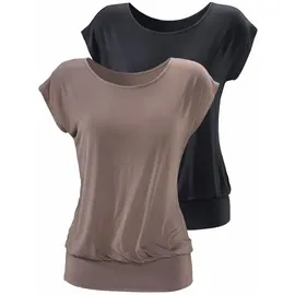 LASCANA Longshirt "mit breitem Bund", Damen, Gr. 32/34, grau (taupe, schwarz), Obermaterial: 95% Viskose (LENZINGTM ECOVEROTM), 5% Elasthan, unifarben, bequem lang, Rundhals, Shirts Longshirt, aus weichem Viskose-Stretch, Topseller