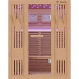 Dewello Finnische Sauna MINTO 150x130 Kabine aus Hemlock Tannenholz mit 4,5 kW Harvia Ofen, inkl Sauna Set