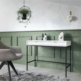 Feldmann-Wohnen Schreibtisch Nova (Metallgestell, 2 Schubladen, klare Kanten, geradliniges Design, 1-St., Riffel-Optik Front, goldfarbene Metallgriffe, ABS-Kanten), 104x50x78cm, Fronten mit ausdrucksstarkem geriffelten Muster weiß