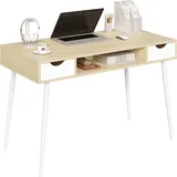 Woltu Schreibtisch Computertisch Bürotisch Arbeitstisch, in Melamin, mit 2 Schubladen und 1 offenen Fach, Gestell aus Stahl, Holz, Eiche - Weiß