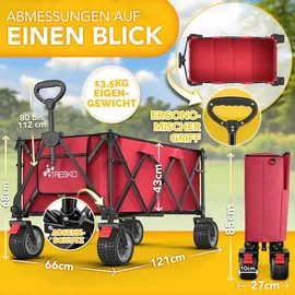 TRESKO Bollerwagen faltbar 215L mit Bremse rot