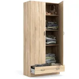 Dmora Kleiderschrank  mit zwei Türen und einer Schublade 79 x 35 x 171 cm Eiche beige
