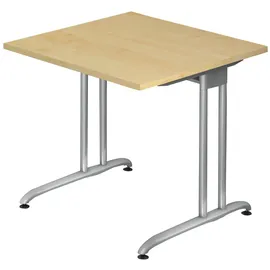 Hammerbacher Schreibtisch nussbaum quadratisch, C-Fuß-Gestell silber 80,0 x 80,0 cm