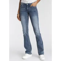 Arizona Bootcut-Jeans »mit Keileinsätzen«, ausgestellte Beinform, niedrige Leibhöhe, elastisches Material, Gr. 100 - K + L Gr, mid-blue-used, , 91034658-100 K + L Gr