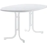 Sieger Boulevard-Klapptisch mit mecalit-Pro-Platte 140 x 90 x 72 cm weiß/marmordekor weiß oval