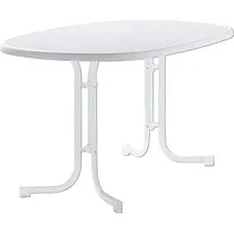 Sieger Boulevard-Klapptisch mit mecalit-Pro-Platte 140 x 90 x 72 cm weiß/marmordekor weiß oval
