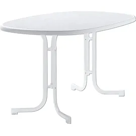 Sieger Boulevard-Klapptisch mit mecalit-Pro-Platte 140 x 90 x 72 cm weiß/marmordekor weiß oval