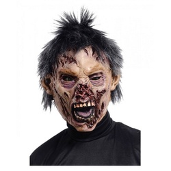 Horror-Shop Zombie-Kostüm Gefräßiger Zombie als Halloween Maske mit Haaren braun|rot|schwarz