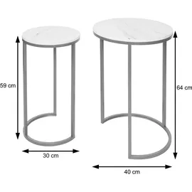 MCW Beistelltisch MCW-K46, Kaffeetisch Nachttisch Loungetisch, Marmor-Optik MDF ~ weiß-schwarz