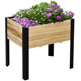 Outsunny Hochbeet Pflanzkasten Blumenkasten Blumentopf Kräuterbeet mit Vliesstoff Massivholz Stahl Natur+Schwarz 80 x 60 x 74 cm