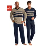 LE JOGGER Pyjama (Packung, 4 tlg 2 Stück), mit kontrastfarbigen Einsätzen vorn Gr. 52/54 (L), bunt, (marine, beige) Herren Homewear-Sets, 746966-52