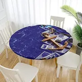 Morbuy Rund Tischdecke Elastisch, Anker Drucken Rund Tischdecken Wasserdicht Lotuseffekt Abwaschbar Abwischbar Tischtuch für Dekoration Küchentisch Garten Outdoor (Durchmesser 110cm,Aquarell)