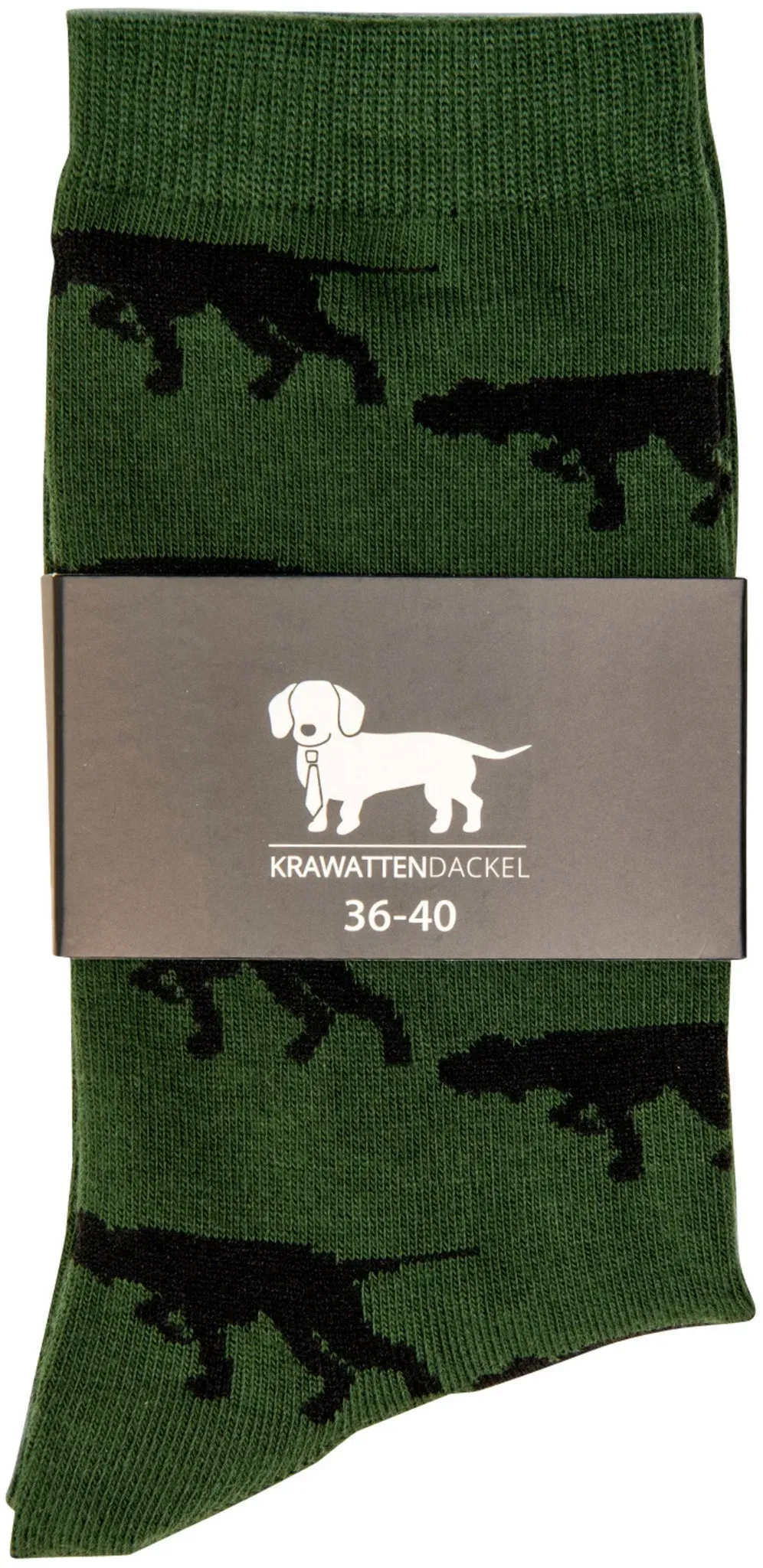 Krawattendackel Socken mit Vorstehhund, grün-schwarz, 36/40