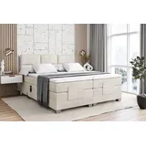 ALTDECOR Boxspringbett PROT EL (mit Matratze Lattenrost Topper Polsterbett mit Bettkasten Doppelbett), Elektrisch verstellbar 2 x H4/Multipocket Matratz Topper Kopfteil beige|braun 207 cm x 210 cm x 66 cm