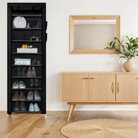 Intirilife Faltschrank 170x58x28 cm in RABEN SCHWARZ - mit Reißverschluss Stoffschrank Kleiderschrank Schuhregal mit 9 Ablagefächern - Camping Steck