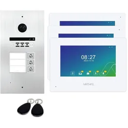 2 Draht BUS Video Türsprechanlage mit RFID für 3 Familienhaus WLAN - Außenstation in Silber Monitore ohne WLAN Schnittstelle