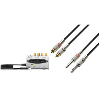 Behringer U-Control UCA202 USB Audio Interface 2-in/2-out (Externe USB Soundkarte) & Adam Hall Cables K3TPC0100 Audiokabel 2 x Cinch Male auf 2 x 6,3mm Klinke Mono 1m