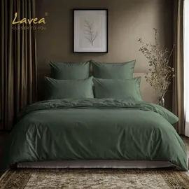 LAVEA Bettwäsche Set Jasmin Olivgrün 135 x 200 cm + 80 x 80 cm