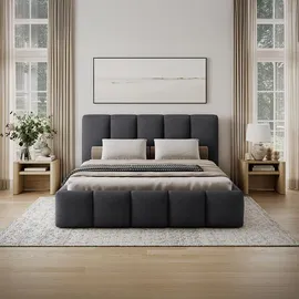 petits-meubles Bett mit Bettkasten 180 x 200 cm Grau
