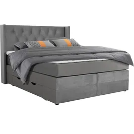 Home Affaire Boxspringbett HOME AFFAIRE "Elegance", grau, B:141cm L:210cm, Samtoptik (100% Polyester);Struktur (100% Polyester), Komplettbetten, Boxspringbett, mit schöner Knopfheftung, in den Härtegraden H2 & H3, inkl. Schubladen