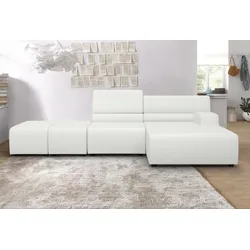 Ecksofa EGOITALIANO "Babouche, Designsofa mit außergewöhnlichem Sitzkomfort zum Wohlfühlen", weiß, B:384cm T:98cm, Leder u00bbBULLu00ab (echtes Rindsleder). Geschliffenes, pigmentiertes und behandeltes Rindsleder mit einer Dicke von 1, 3-1, 5 mm. Dieses Leder zeigt eine ziemlich weiche Hand mit einem halb undurchsichtigen Aussehen. Es handelt sich um ein geschütztes Leder. Eine leichte Deckschicht schützt sie vor Flecken, ohne ihre ursprünglichen Eigenschaften zu verändern. Die geschützten Leder kombinieren die Vorteile von Natürlichkeit und Weichheit mit einer guten Beständigkeit gegen Verschleiß und Ausbleichen. Das Vorhandensein der charakteristischen Zeichen, die das Leben des Tieres bestimmen, wie Narben, Körnungsunterschiede, Falten, Adern, Disharmonien in Farbtönen, beweisen ihre absolute Echtheit und großen Wert., Sofas