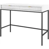 Selsey Vellore Schminktisch Schreibtisch mit Schubladen, Weiß mit geriffelten Fronten und schwarzen Metallbeinen, 104 cm breit