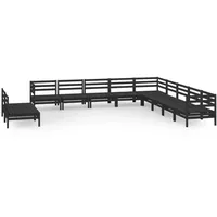 vidaXL 11-tlg Garten-Lounge-Set Massivholz Kiefer Schwarz