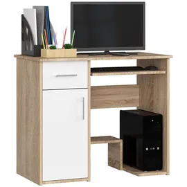 abamihome Akord Schreibtisch, Sonoma Eiche, Weiß, und 3 Fächer, 1 Schubladen, Rechteckig,Rechteckig, 90x74x50 cm, Arbeitszimmer, Schreibtische, Computertische