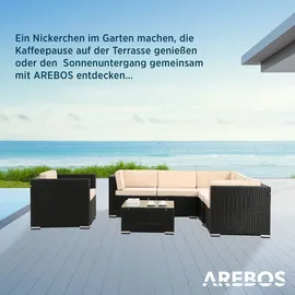 Arebos Polyrattan Gartenmöbel Lounge Porto 6 Pers. | Schwarz, inkl. Sitzkissen - Schwarz