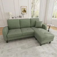 Merax Ecksofa 3-Sitzer Sofa mit Chaiselongue und Kunststoffbeine, Eckcouch in L-Form aus Cordstoff, Kleine Couch für Wohnzimmer/Wohnung, 166x118x77 cm, Grün