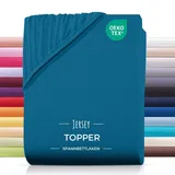 Carpe Sonno Spannbettlaken Topper Spannbetttuch Jersey 140x200 160x200 180x200 200x200 Baumwolle, Jersey, Gummizug: rundum, (1 Stück), Topper Spannbettlaken 200x200 für Matratzen bis 10cm Höhe blau 200 cm x 200 cm