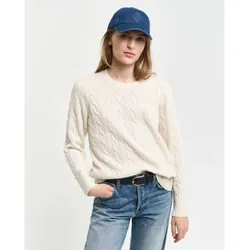 Gant für Damen. 4805315 Rundhalsausschnitt Schafe Wolle Achter gestrickt Pullover weiß (S), Lässig