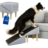 Outentin Hundetreppe Klappbar – Rutschfeste Hunderampe & Weiche Haustiertreppe für Kleine & Große Hunde, Treppe für Sofa & Bett, Stabil & Faltbar, Möbeloptik, 36 cm Hoch – Zuhause & Unterwegs,Hellgrau