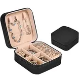 Aucuu Schmuckkasten, Schmuckkästchen Klein Reise für Damen Mädchen, Reiseschmuckaufbewahrung, Schmuckschatulle,Schmuck-Organizer, Schmuckbox, Jewelry Box, Schmuckaufbewahrung, Schwarz