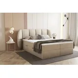 Trada Bilbao Boxspringbett 160x200 mit Bettkästen H3 Pocket Matratze Kopfteil mit Dekorative Ohren Beige
