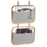 Relaxdays Hängeorganizer Bambus, Organizer mit 2 Aufbewahrungstaschen, für Tür & Wand, HBT: 60 x 40 x 1,5 cm, natur/grau