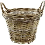 Frank Flechtwaren Pflanzkorb Rattan Mittel, Koboo-Grey, Mit Folie und Griffen, ca. Ø 35x25 cm, Innen und Außen, Boho Deko