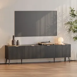 [en.casa] Nand TV-Lowboard 180 x 35 x 51 cm Schwarz Metall/Spanplatte
