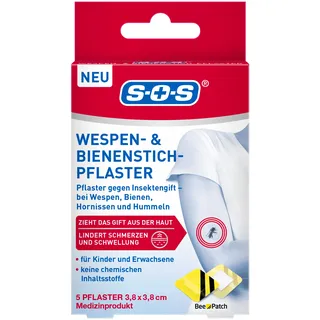 SOS Wespen- & Bienenstich-Pflaster (5 Stk.) – lindert Schmerzen & Schwellungen - Pflaster gegen Insektengift bei Wespen, Hornissen & Hummeln – Für Kinder & Erwachsene – Ohne chemische Inhaltsstoffe