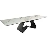 DeLife Esstisch Edge 200-300x100 Keramik Calacatta Luxe Weiß-Gold-Grau W-Gestell Schwarz ausziehbar,