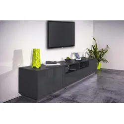 Dmora Fernsehschrank Orazio, Niedriges Sideboard für Wohnzimmer, Sockel für TV-Möbel, 100 % Made in Italy, cm 260x41h46, Anthrazit glänzend