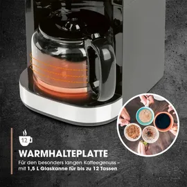 Barista Kaffeemaschine Mahlwerk & Glaskanne | Warmhaltefunktion, 24h Timer & Permanentfilter