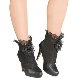 Retro Schuhstulpen Schwarz Mit Spitze - OS