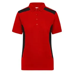 Damen BIO Workwear Poloshirt Kontrast JN1825, rot/schwarz, Größe M - rot/schwarz - M