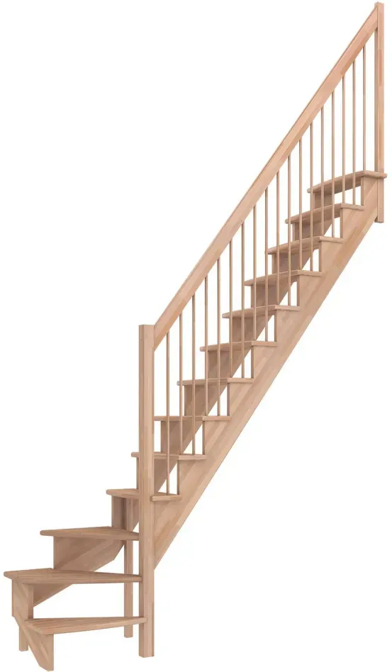 DOLLE Raumspartreppe Wangentreppe Lyon, 75 cm, 1/4 gewendelt,Buche,Holzgeländer rechts,versiegelt