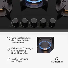 Klarstein Gaskocher 5 Flammig, Einbau-Gaskocher für Innenbereich & Wohnmobil, 10400W Edelstahl-Gaskocher, 5 Flammen Gaskocher, Gasherde mit