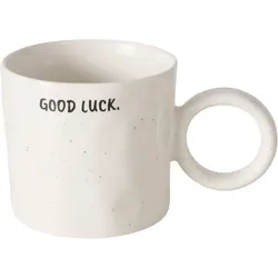 Henkelbecher mit Spruch GOOD LUCK - weiß