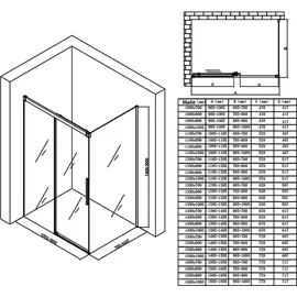 mai & mai Duschkabine Schiebetür Dusche 75x100cm 6mm ESG-Sicherheitsglas Duschabtrennung Seitenanstieg inkl. Soft-Close-Mechanismus Ravenna12K Schwarz